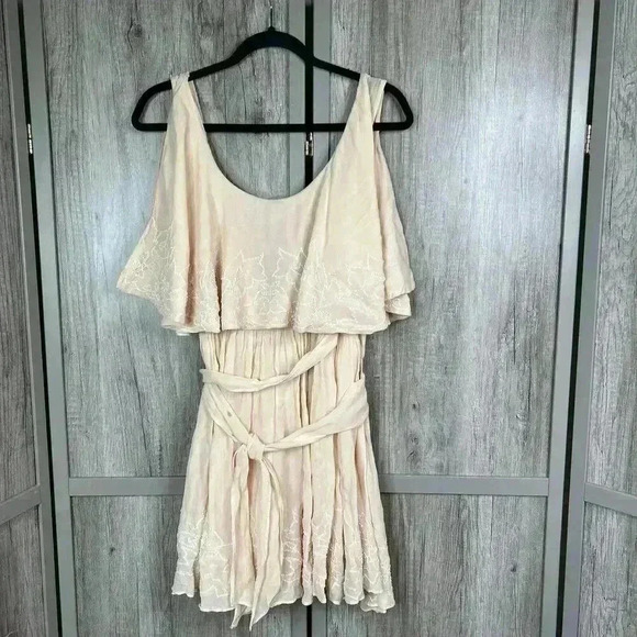 Free People Dress Small Petite Embroidered Beaded Wrap Mini Peach Sylvia Sz S P - Picture 10 of 15